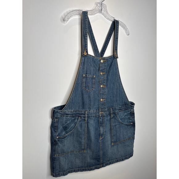 Old Navy Ultra Low Waist Blue Denim Overall Mini Skirt Jumper XL (2006) - Picture 5 of 13